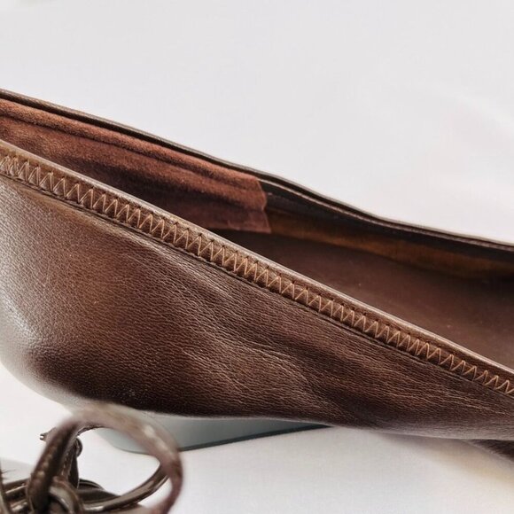 Cole Haan Women's Milly Wedge Pump Size 9.5 Brown LeatherPatent Toe Bow Accent - Picture 8 of 11